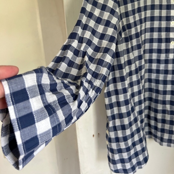 Women's TALBOTS Blue White Gingham Plaid Long Sleeve Shirt Tunic Button Top 3Xp - Picture 6 of 12